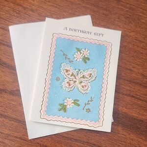 Vintage Elegant Blue and White Birthday Card